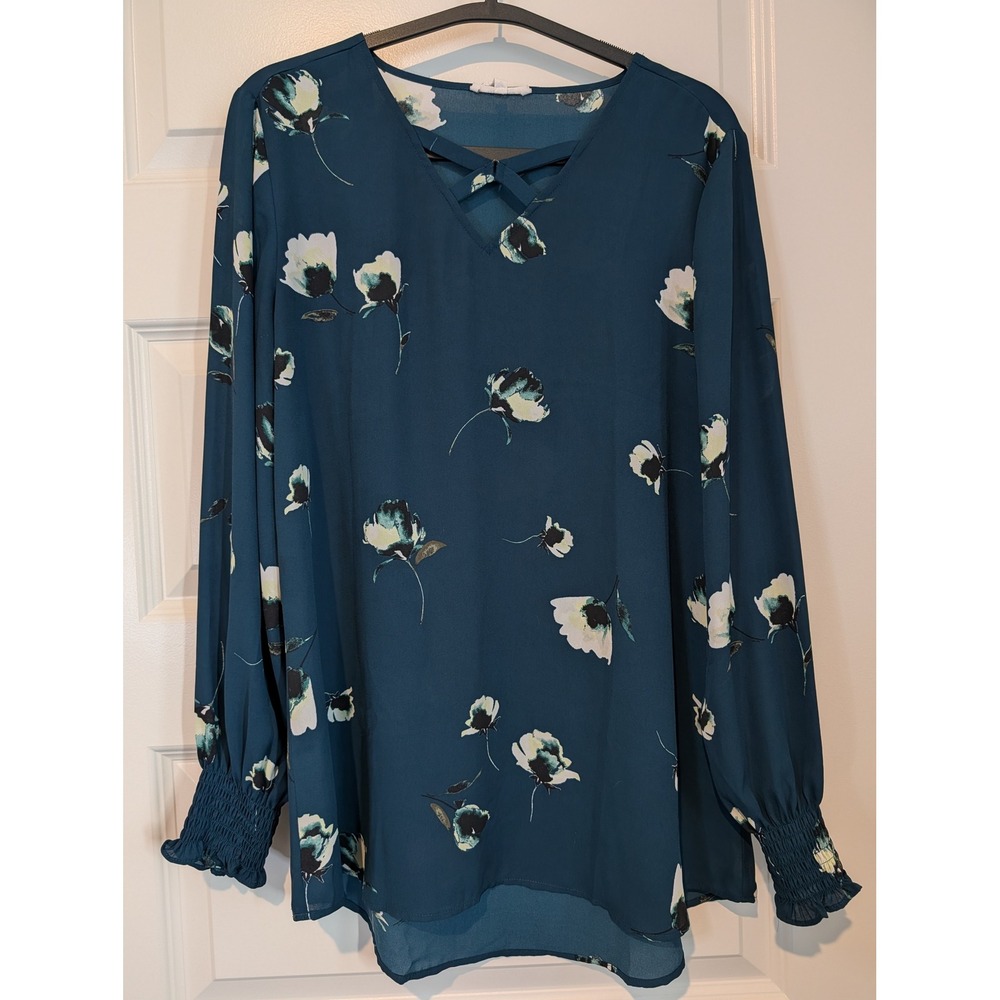 Maurices Teal Blue Floral Blouse